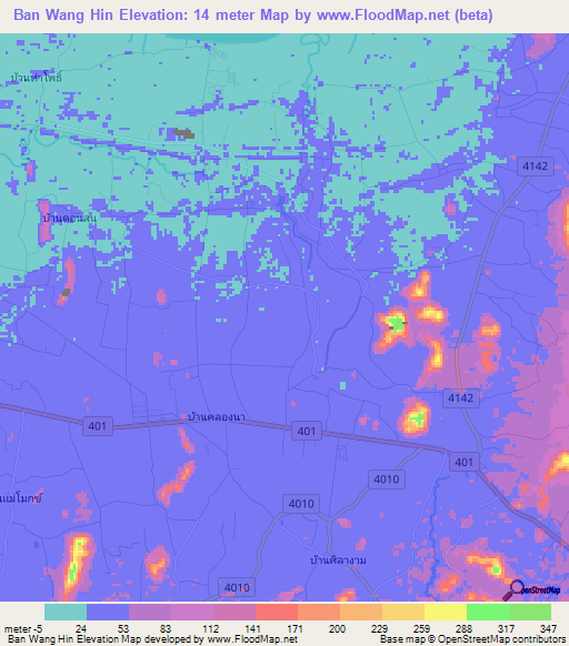 Ban Wang Hin,Thailand Elevation Map