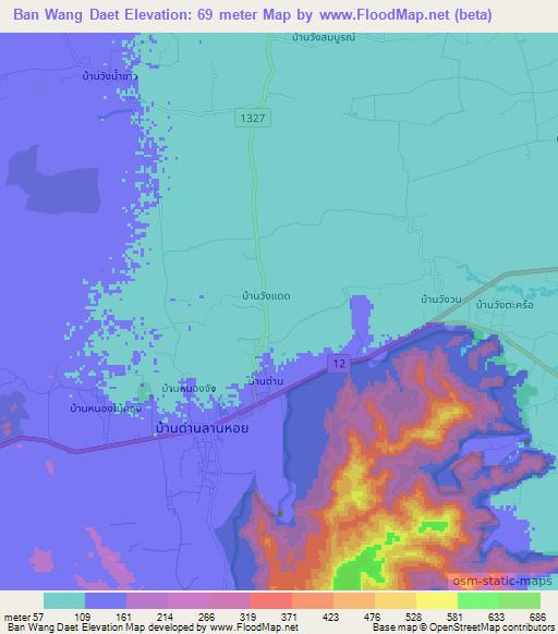 Ban Wang Daet,Thailand Elevation Map