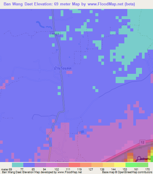 Ban Wang Daet,Thailand Elevation Map