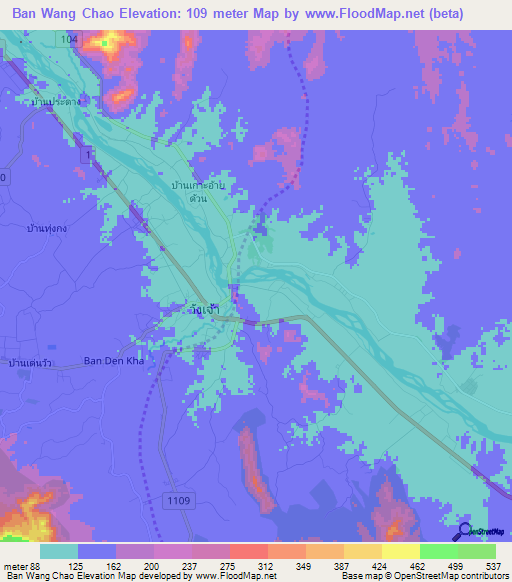 Ban Wang Chao,Thailand Elevation Map