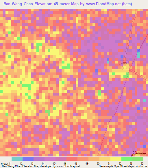 Ban Wang Chao,Thailand Elevation Map