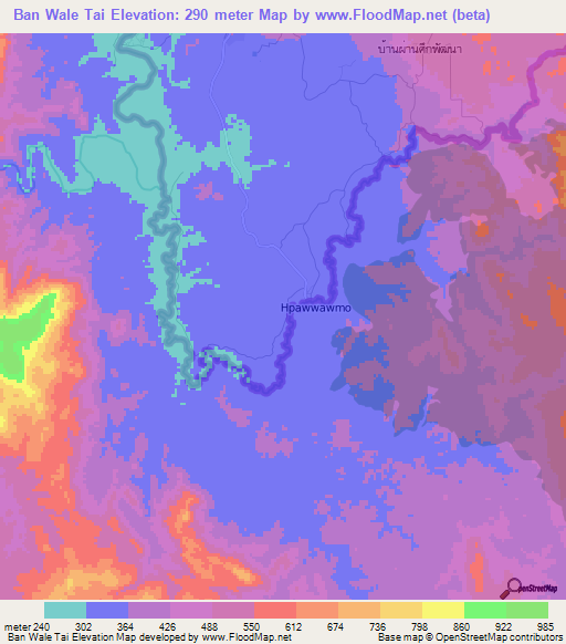 Ban Wale Tai,Thailand Elevation Map