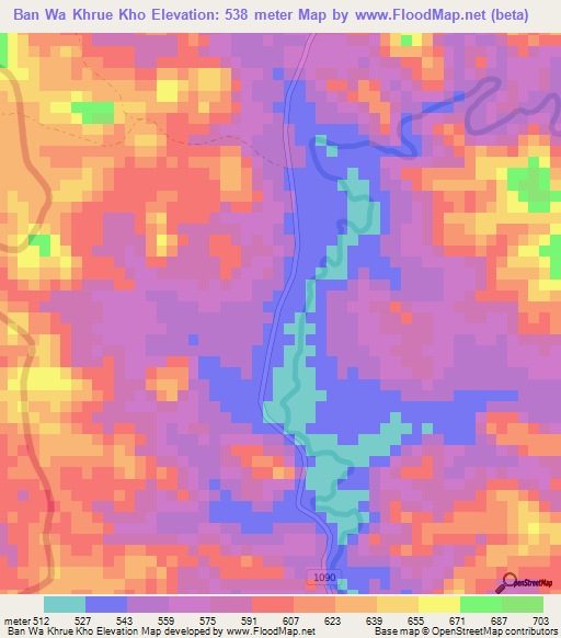 Ban Wa Khrue Kho,Thailand Elevation Map