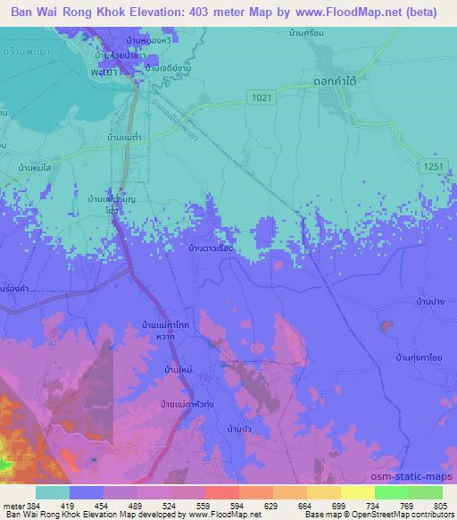 Ban Wai Rong Khok,Thailand Elevation Map