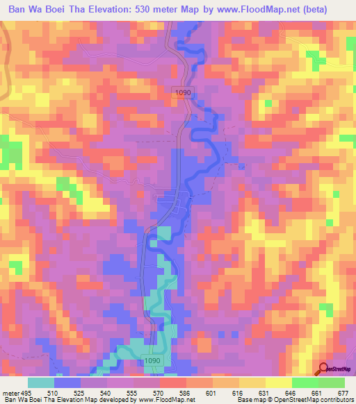 Ban Wa Boei Tha,Thailand Elevation Map