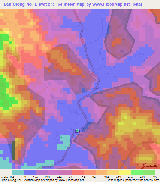 Ban Urong Noi,Thailand Elevation Map