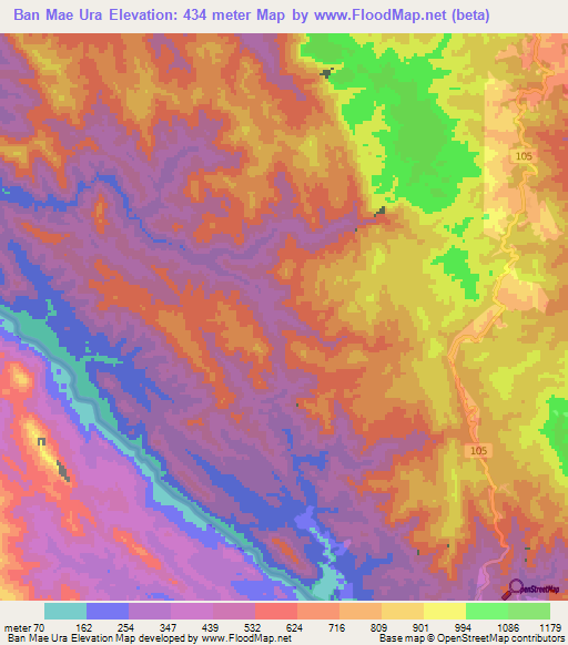 Ban Mae Ura,Thailand Elevation Map