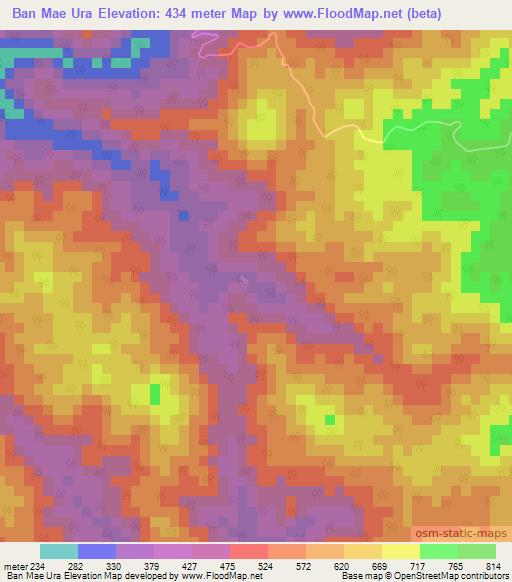 Ban Mae Ura,Thailand Elevation Map