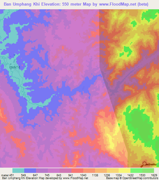 Ban Umphang Khi,Thailand Elevation Map