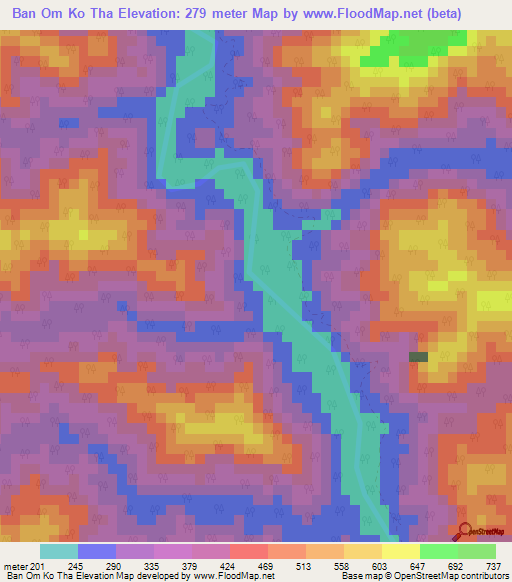 Ban Om Ko Tha,Thailand Elevation Map