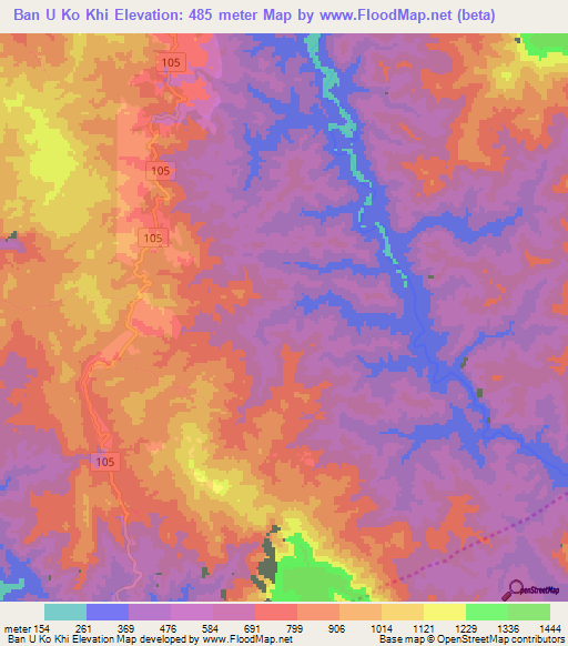 Ban U Ko Khi,Thailand Elevation Map