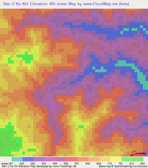 Ban U Ko Khi,Thailand Elevation Map