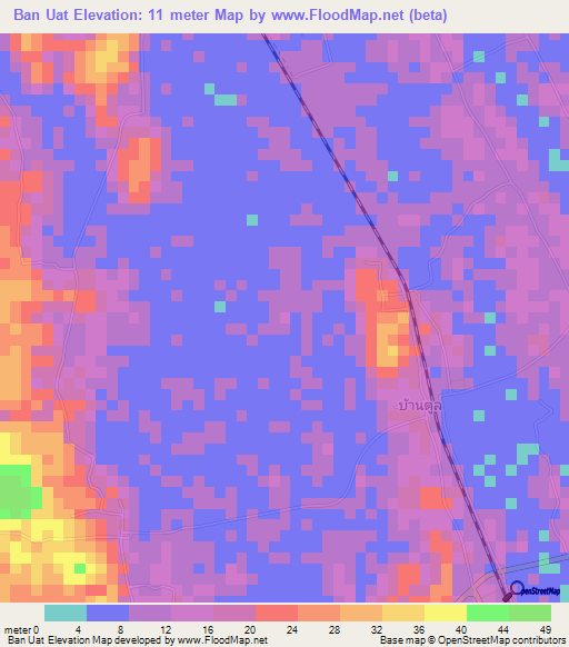 Ban Uat,Thailand Elevation Map