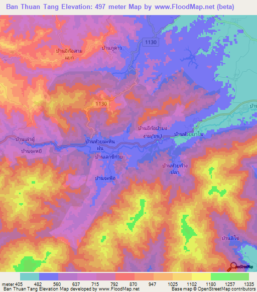 Ban Thuan Tang,Thailand Elevation Map