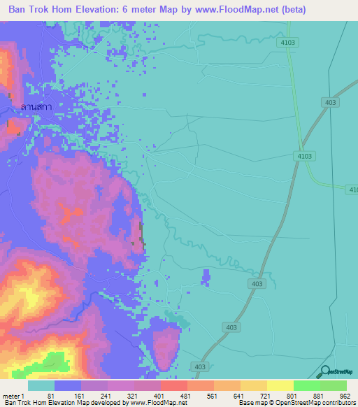 Ban Trok Hom,Thailand Elevation Map
