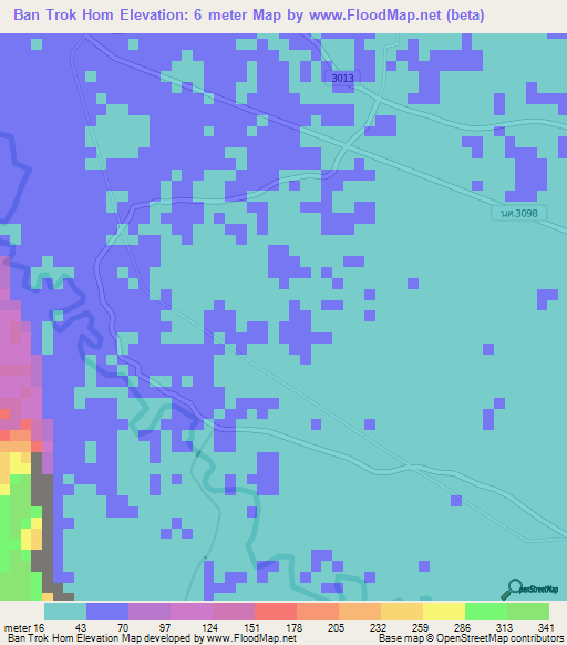 Ban Trok Hom,Thailand Elevation Map