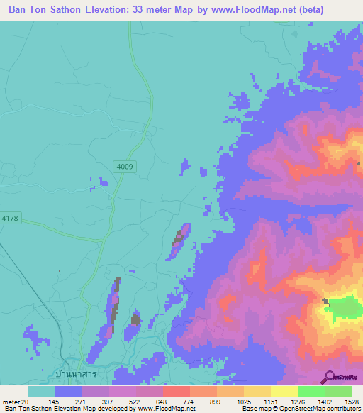 Ban Ton Sathon,Thailand Elevation Map