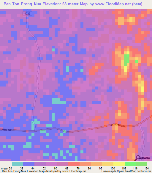 Ban Ton Prong Nua,Thailand Elevation Map