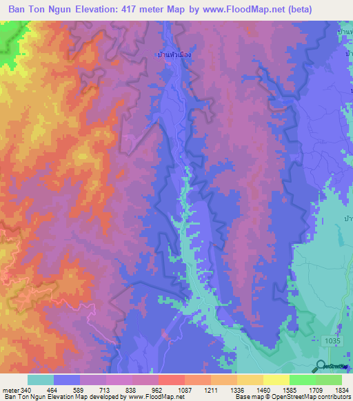 Ban Ton Ngun,Thailand Elevation Map