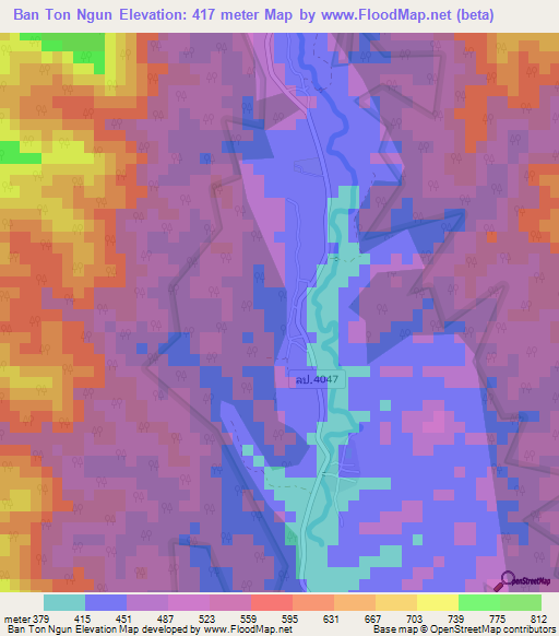 Ban Ton Ngun,Thailand Elevation Map