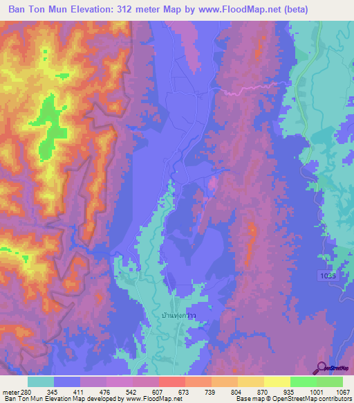 Ban Ton Mun,Thailand Elevation Map