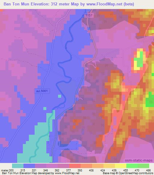Ban Ton Mun,Thailand Elevation Map