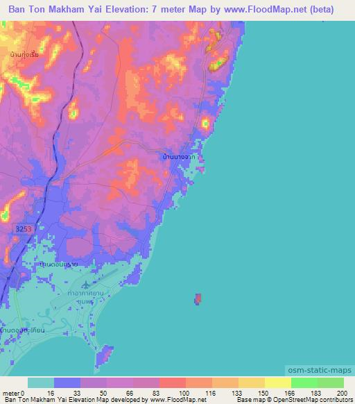 Ban Ton Makham Yai,Thailand Elevation Map