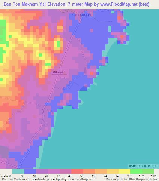Ban Ton Makham Yai,Thailand Elevation Map