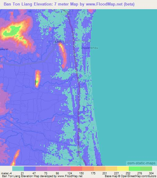 Ban Ton Liang,Thailand Elevation Map