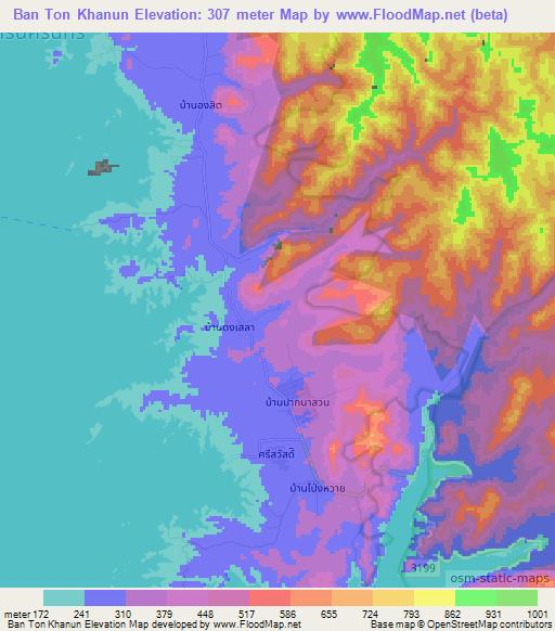 Ban Ton Khanun,Thailand Elevation Map