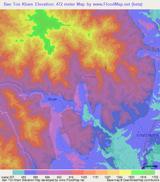 Ban Ton Kham,Thailand Elevation Map