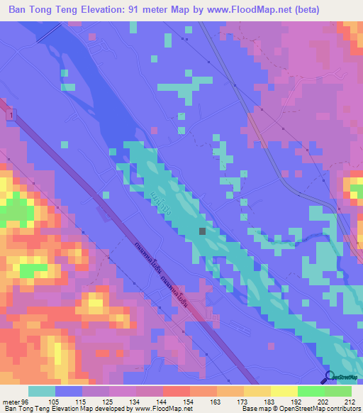 Ban Tong Teng,Thailand Elevation Map