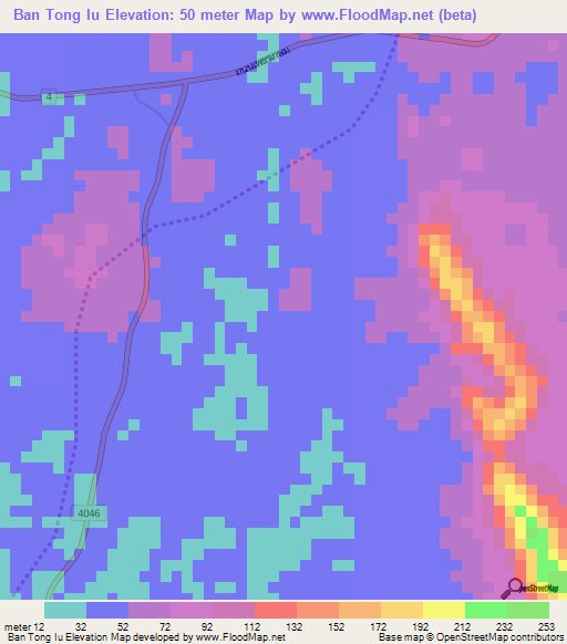 Ban Tong Iu,Thailand Elevation Map