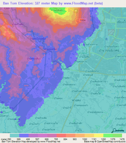 Ban Tom,Thailand Elevation Map