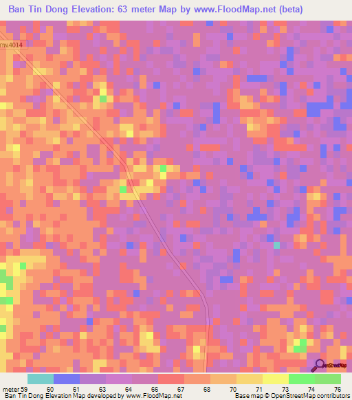 Ban Tin Dong,Thailand Elevation Map