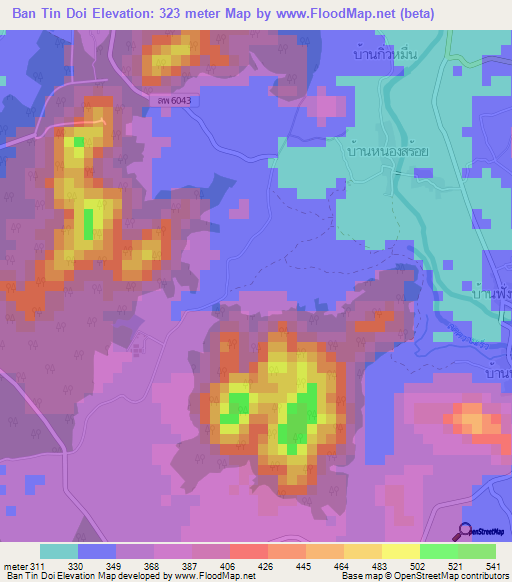 Ban Tin Doi,Thailand Elevation Map