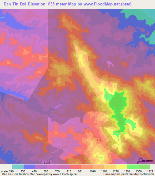 Ban Tin Doi,Thailand Elevation Map