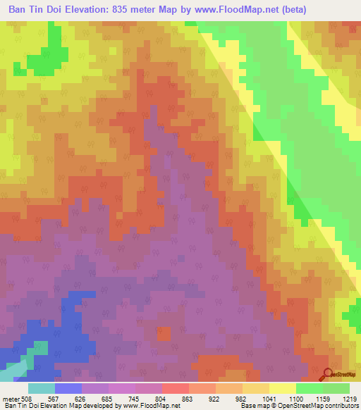 Ban Tin Doi,Thailand Elevation Map