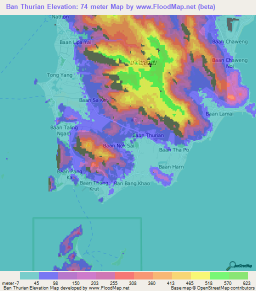 Ban Thurian,Thailand Elevation Map