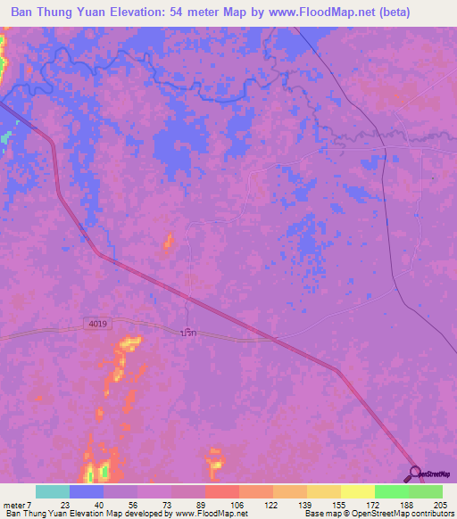 Ban Thung Yuan,Thailand Elevation Map
