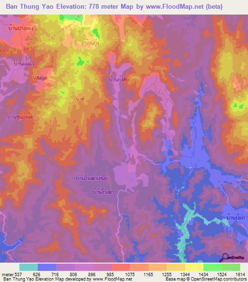 Ban Thung Yao,Thailand Elevation Map