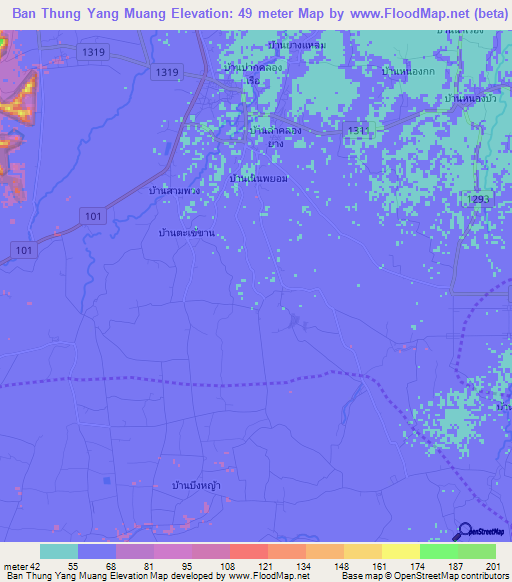 Ban Thung Yang Muang,Thailand Elevation Map