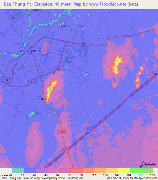 Ban Thung Yai,Thailand Elevation Map