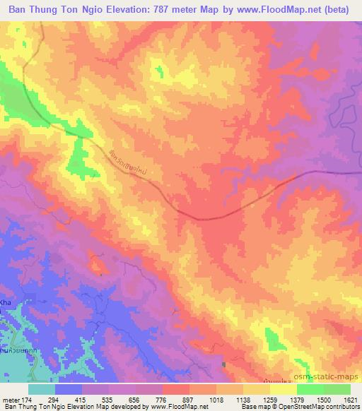 Ban Thung Ton Ngio,Thailand Elevation Map