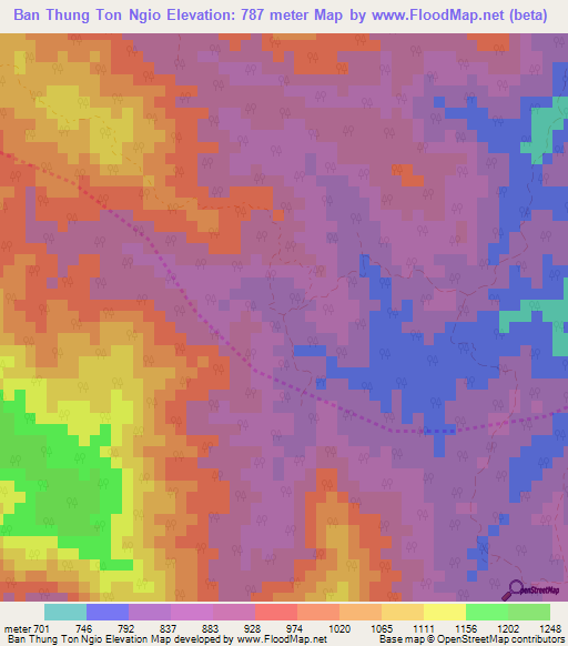 Ban Thung Ton Ngio,Thailand Elevation Map