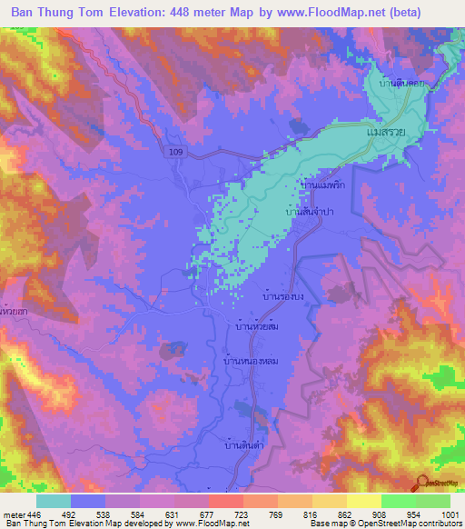 Ban Thung Tom,Thailand Elevation Map