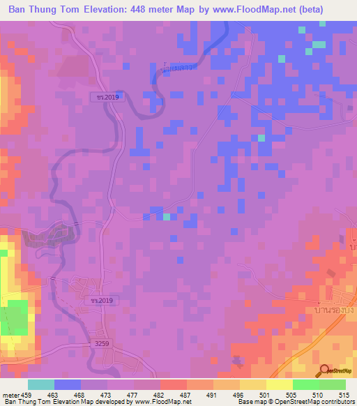Ban Thung Tom,Thailand Elevation Map