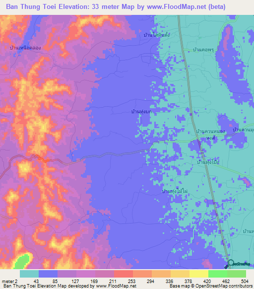 Ban Thung Toei,Thailand Elevation Map
