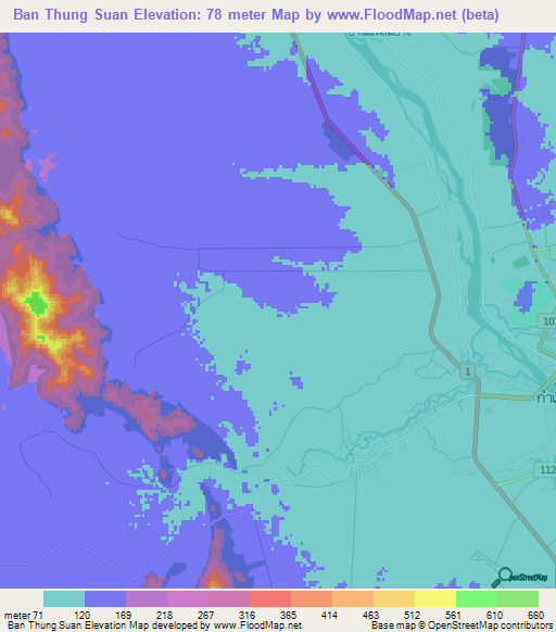 Ban Thung Suan,Thailand Elevation Map
