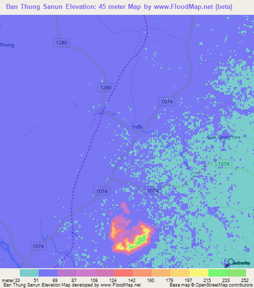 Ban Thung Sanun,Thailand Elevation Map